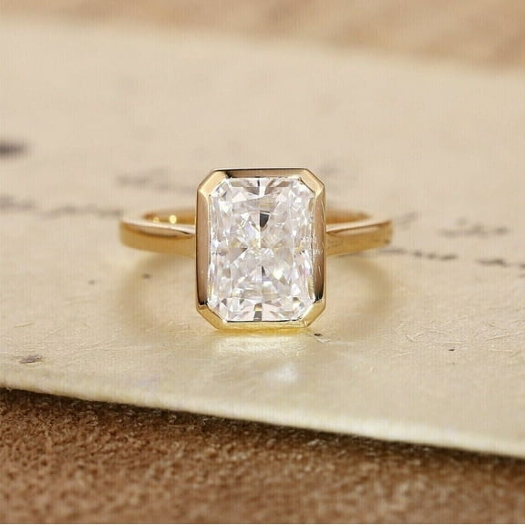 3CTW Radiant VVS1 Moissanite Solitaire Engagement Ring 14k Yellow Gold Plated