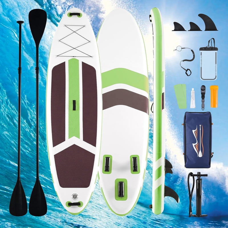 Simenmax Inflatable Stand Up Paddle Board, 400lbs Capacity SUP with Non-Slip EVA Deck, Adjustable Paddle & Backpack, Premium PVC, BrownGreen