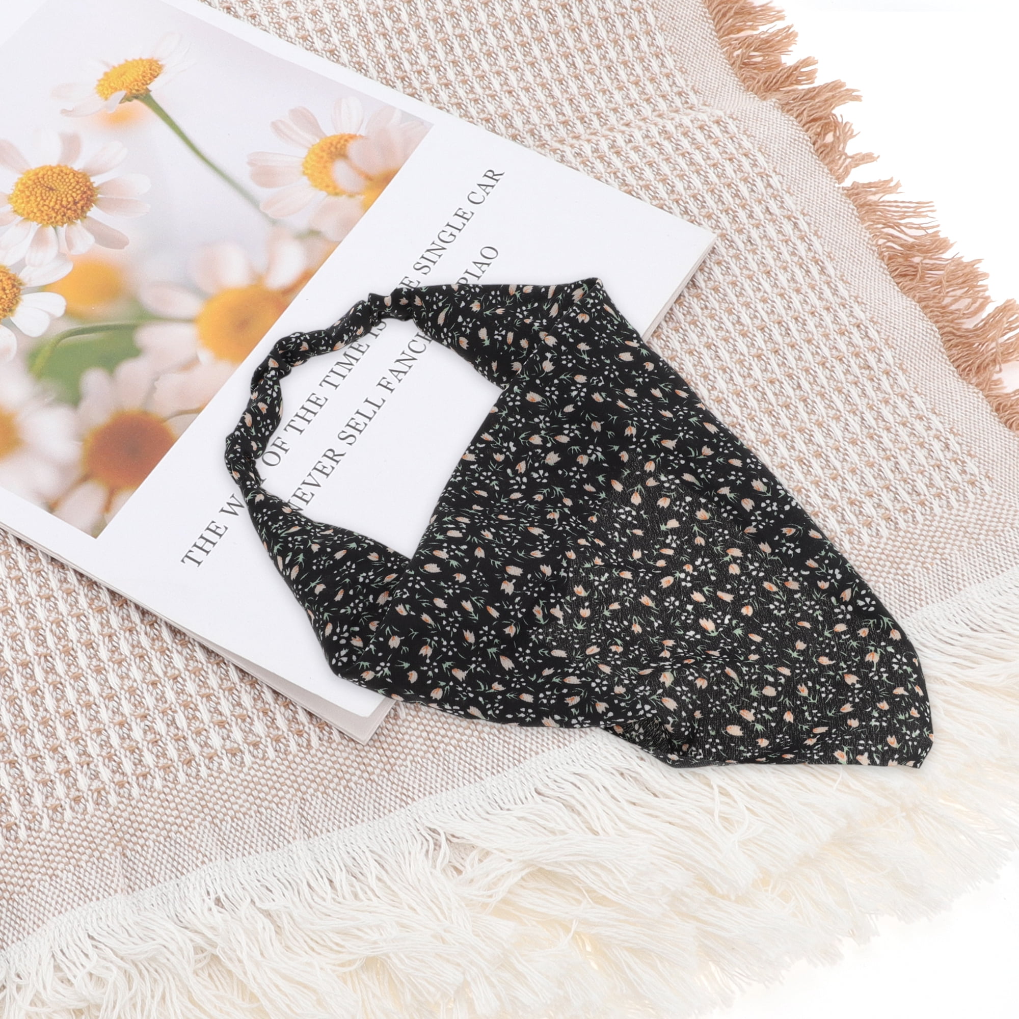 Unique Bargains 1pc Stylish Ditsy Floral Headwrap 9.25''x8.86'' Black
