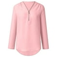 thumbnail image 4 of Dazajoo Womens Plus Size Long Sleeve Solid Color Tops Dressy Trendy Zip V Neck Chiffon Shirts for Women 2024 Summer Casual Roll Up Sleeve Blouses,Pink,XXXXXL, 4 of 7