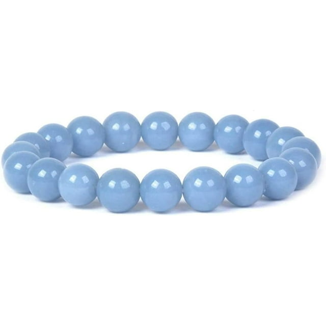Angelstones Bracelet Extensible Unisexe en Perles Rondes 10 mm avec Pierre Précieuse Angélite Naturelle 7 Pouces