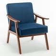 thumbnail image 3 of Mid-Century Modern Accent Chair: Velvet Upholstery & Solid Wood Frame, Dark Blue, 3 of 5