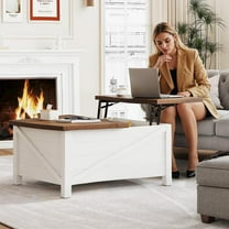 MARNUR Lift Top Coffee Table with Storage, Wooden Convertible Farmhouse Coffee Table, Rectangle