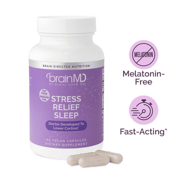 BrainMD Stress Relief Sleep Melatonin-Free Fast-Acting Cortisol Support 90 Vegan Capsules
