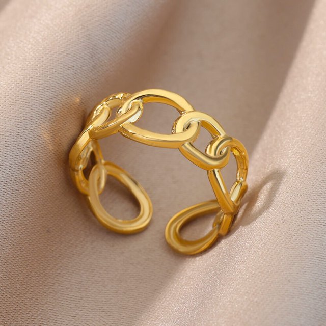 Anillos de apertura hueca Irregular para mujer, acero inoxidable, Color dorado, anillo geométrico, moda Simple, fiesta, regalo de joyería de Navidad