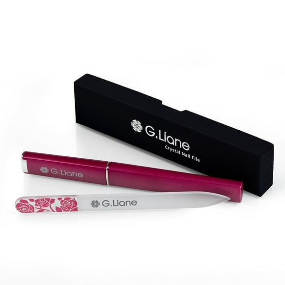 G.Liane Lima de uñas de cristal premium con estuche, limas de uñas de cristal profesionales, juego de manicura perfecto para mujeres, hombres y niños, juego de regalo para el cuidado de las uñas (rosa