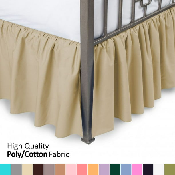 Ruffled Bed Skirt with Split Corners King, Gold, 14 Inch Drop