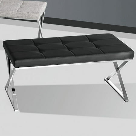 Faux Leather Chrome Bench Black