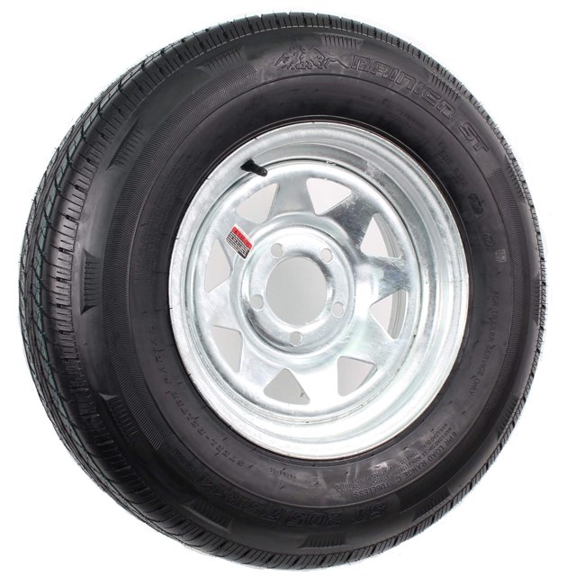 eCustomrim Mounted Radial Trailer Tire On Rim ST205/75R14 Load Range C 5 Lug Galvanized Spoke Wheel - 6 Year Warranty w/Free Roadside