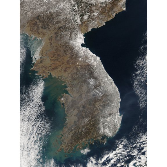 Satellite view of snowfall along South Koreas east coast Canvas Art - Stocktrek Images (25 x 32)