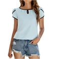 thumbnail image 1 of LOVZFMLL Women's Tops Casual Work Cap Sleeve Keyhole Neck Business Blouses Basic Pleated Tops Spring Summer Clothes Sky Blue S, 1 of 9