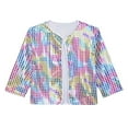 thumbnail image 3 of Huowey Girls Tops Sequins Top Shiny Sparkly Long Sleeve Open Front Cardigan Coats Carnival Cheerleader Stage Performance Jacket Graphic Cotton Tee Top,Multicolour,3-4 Years, 3 of 4