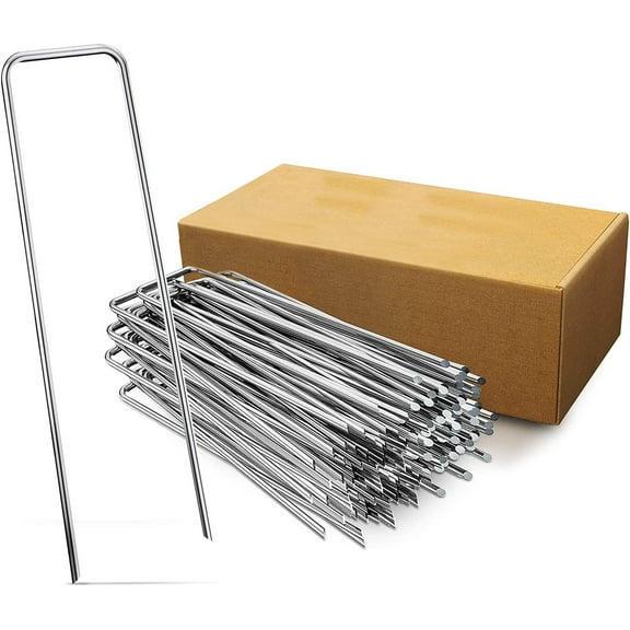 6 Inches Galvanized Garden Staples, Metal Tent Stakes, Heavy Duty U-Shaped Pins and Landscaping Staples for Sod Anchoring Landscape Fabric Irrigation Tubing,Halloween Decorations (50, Silver)