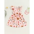thumbnail image 3 of vera natura Little Girl Summer A-Line Dress Floral Print Flying Sleeve Round Neck Casual Dress, 3 of 8