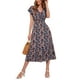 thumbnail image 3 of SAYOO - Vestido de gasa de manga corta para mujer, informal, con flores, cuello en V, cintura alta, línea A, de longitud media SAYOO Moda, 3 of 9