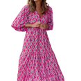 thumbnail image 5 of Ayolanni Geometric Print Women Summer Dresses Puff Sleeve 3/4 Sleeve V-Neck Hawaii Maxi Shift Dress Ruched Knee Length Beach Vacation Boho Sundress Pink L, 5 of 7