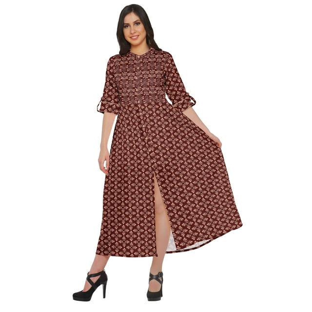 Moomaya Kurtis Imprimés à Fente Frontale en Ligne A pour Femmes, Manches Courtes, Kurta d'Été