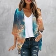 thumbnail image 2 of Erwazi Cardigans for Women Printed Chiffon 3/4 Sleeve Open Front Sheer Lightweight Loose Casual Outer Shrug Holiday Outdoor Daily Outfit Top, 2 of 5