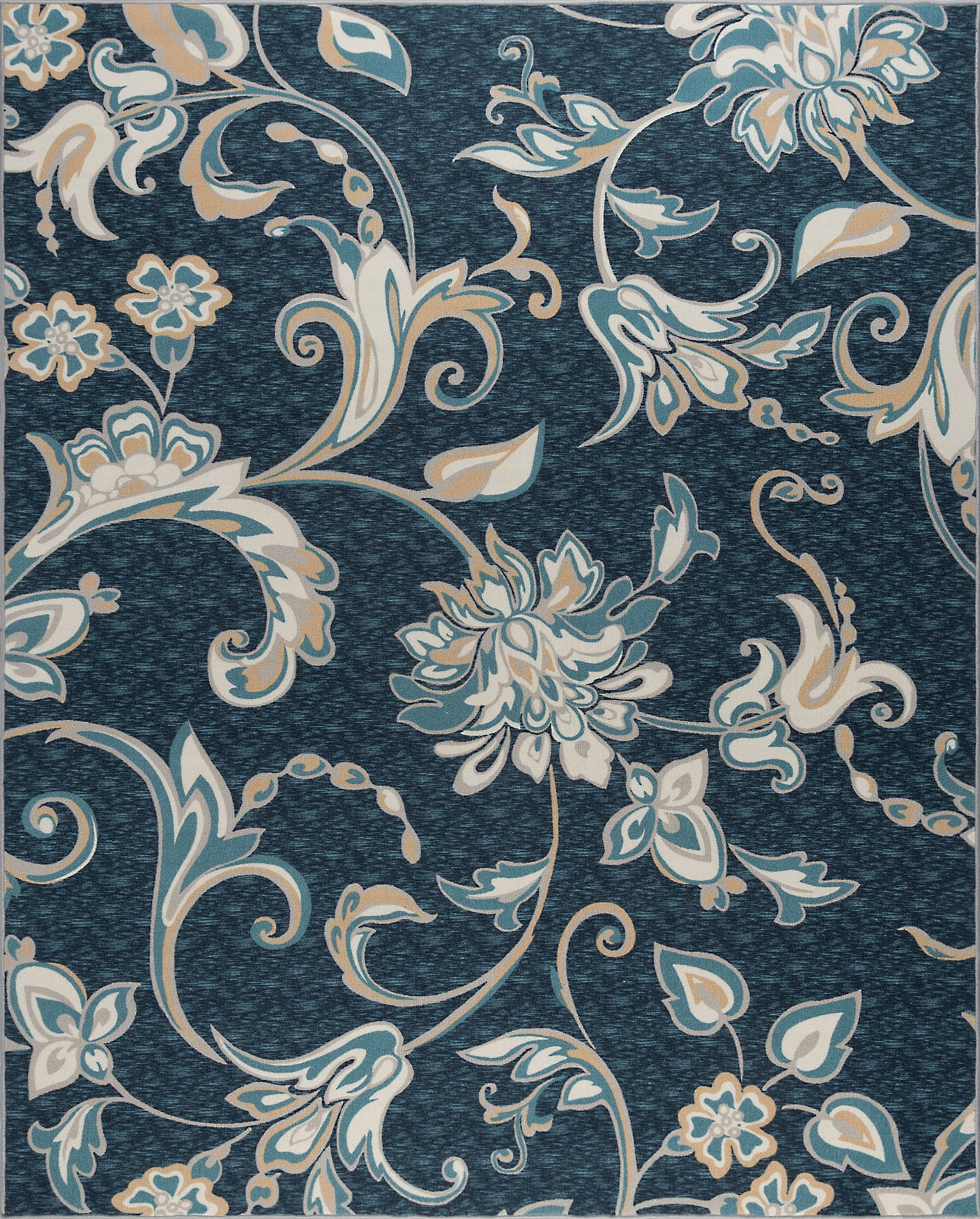 Transitional 7x10 Area Rug (6'7'' x 9'6'') Floral Navy, Aqua Living Room Easy to Clean