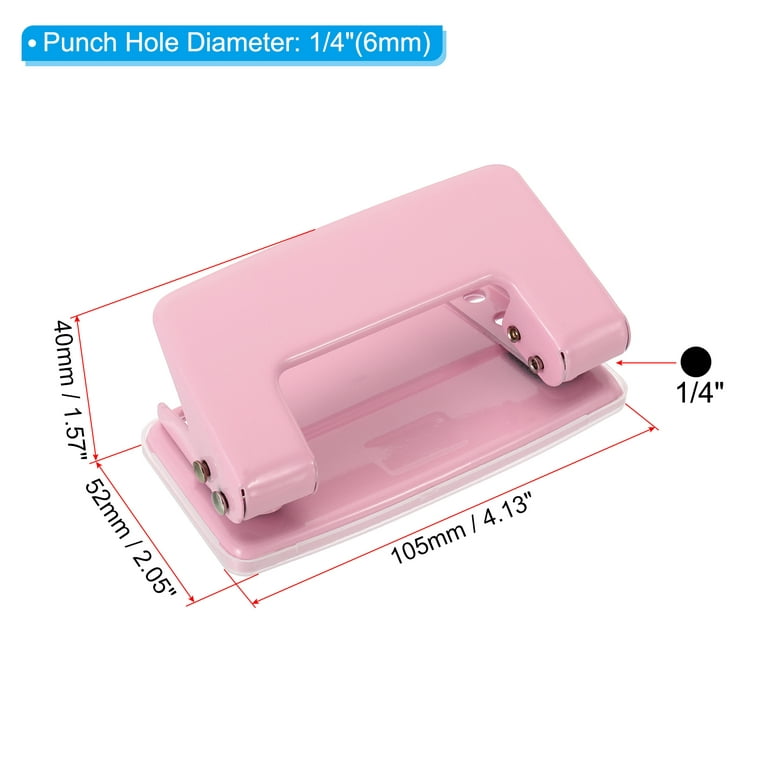 1/4 2 Hole Paper Punch Metal Hole Puncher 8 Sheet Capacity Hole Punch Pink