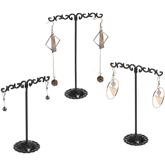 Walbest Set of 3 Earring T Stand, 3 Different Size T Bar Earring Display Holder for Show, Metal Small Jewelry Online Stores Photography Props for Retail Selling Showcase Displays