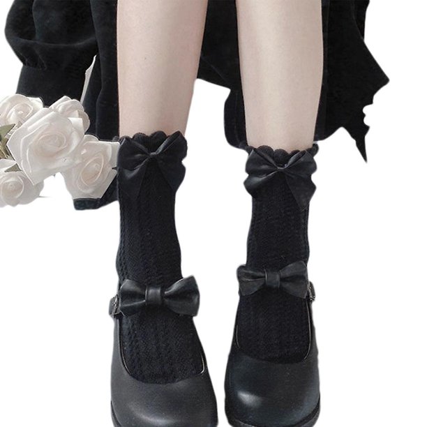 Calcetines con volantes para estudiantes japoneses, medias de tubo con diseño de corazón de punto y lazo de fresa desmontable de Lolita, tobillera Kawaii