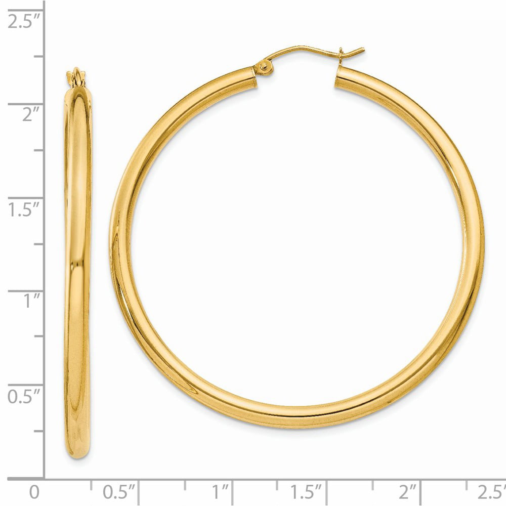 14K Yellow Gold Earring Hoop Women'S 50 mm Polished 2.5Mm Lightweight Tube Earrings 