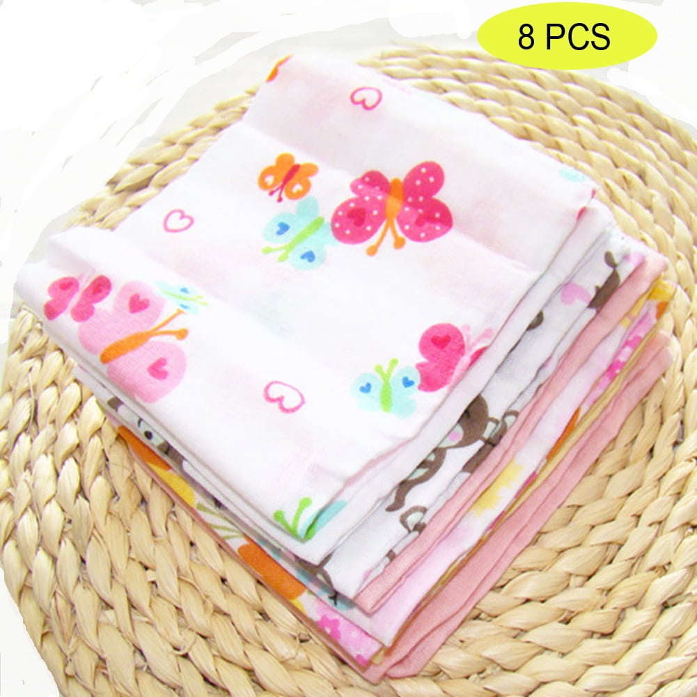 Maxcozy 8 Pcs Newborn Infant Toddler Baby Waterproof Saliva Towel Cute Cartoon Square Feeding Bibs