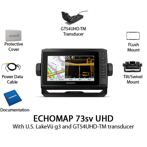 Garmin ECHOMAP UHD 73sv US LakeVu g3 and GT54UHD-TM Transducer #010-02338-01 OEM 