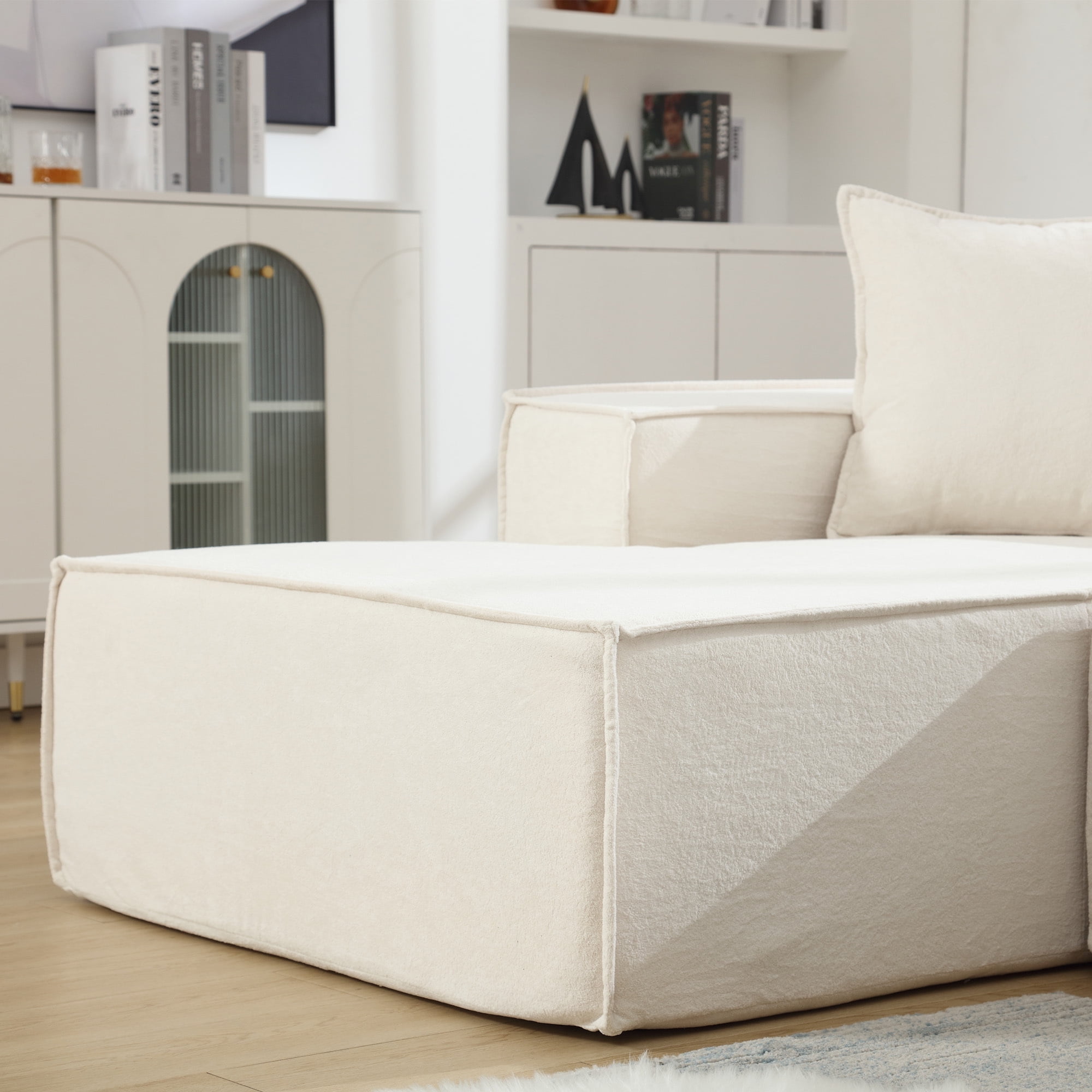 Leumius 130" Sectional Sofa for Living Room,Large L-Shaped Boneless Cloud Couch with Deep Seat and Thickened Cushion,No Assembly Required,Beige