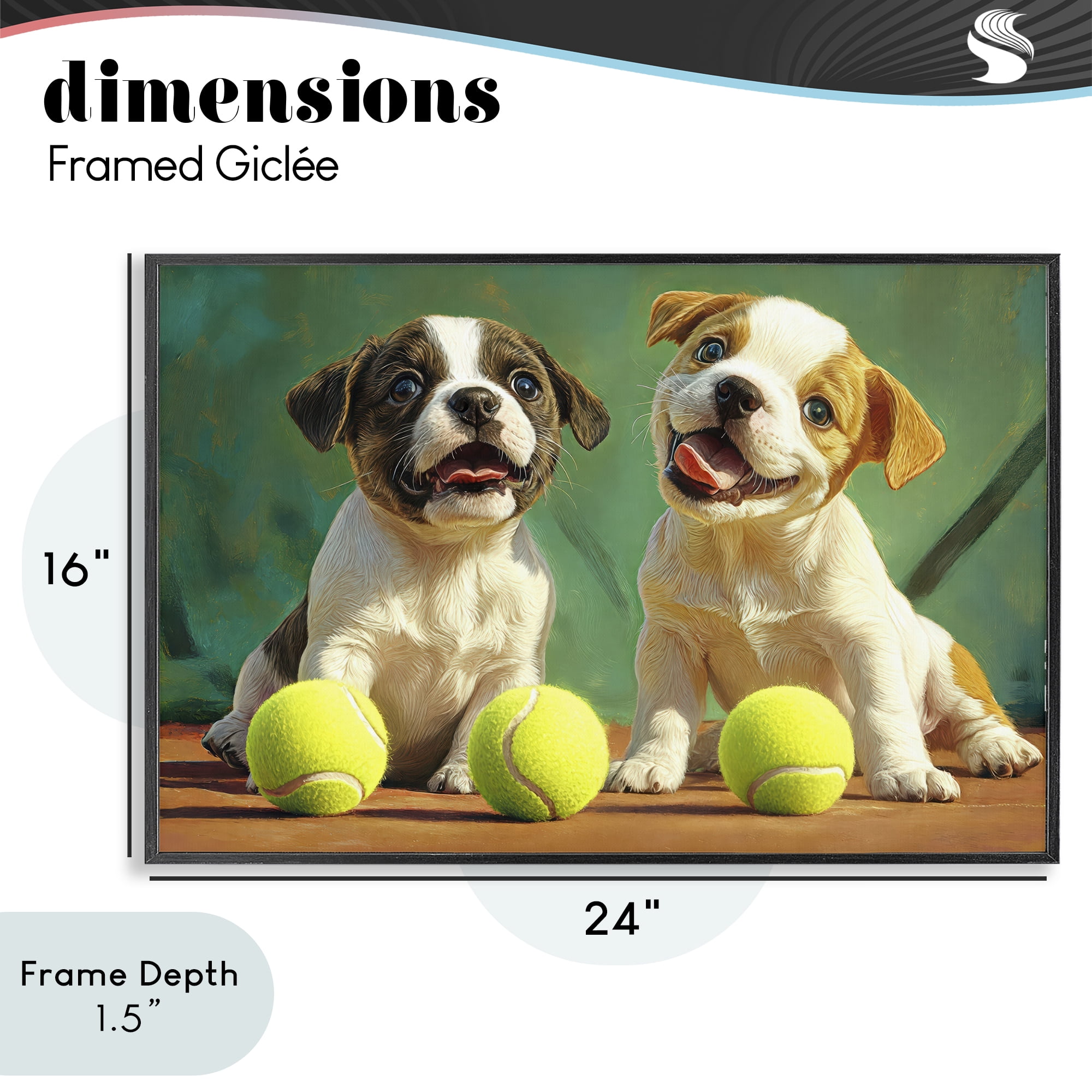 Stupell Industries Adorable Puppies with Tennis Balls Black Framed Giclee Art, design by Imagine It Images