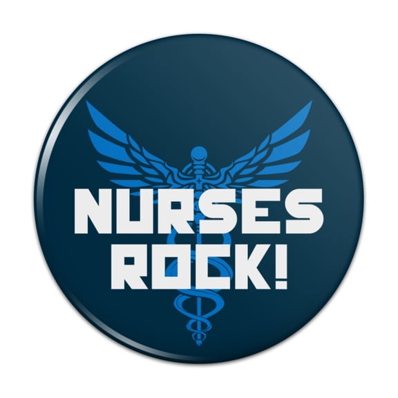 Nurses Rock RN Caduceus Staff of Hermes Pinback Button Pin