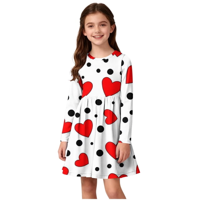 RXMEKW Robe Fille pour l'École et le Récital avec Manches Longues et Jupe Patineuse Évasée, Robe de Fête Extensible à Col Rond pour les Vacances et le Quotidien