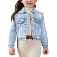 thumbnail image 1 of Jacket for Girls, Denim Ripped Collar Long Sleeve, Solid Color Casual Outerwear for Kids 3-15 Years, 1 of 9