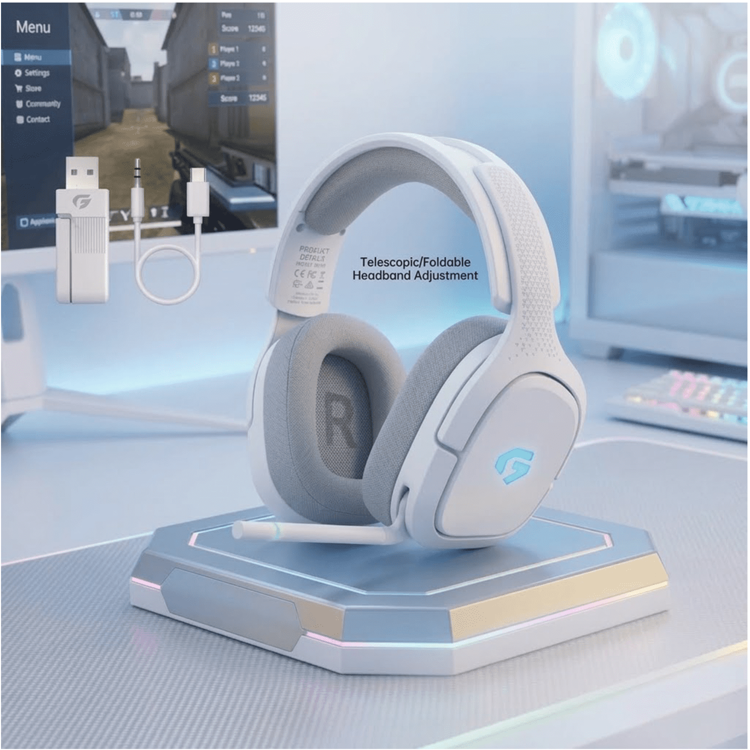 Captain 700 Pro 2.4GHz Wireless Gaming Headset for PS4/PS5/Switch/PC, Wireless gaming Headphones with Noise-Canceling Flip Mic, 3.5mm Wired Mode for Xbox Series,LED Light,White