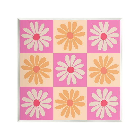 Stupell Industries Checkered Flower Pattern Botanical & Floral Painting Unframed Art Print Wall Art, 12 x 12