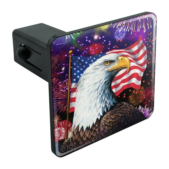 Eagle Patriotic 4th of July Celebration American Flag Fireworks Tow Trailer Hitch Cover Plug Insert