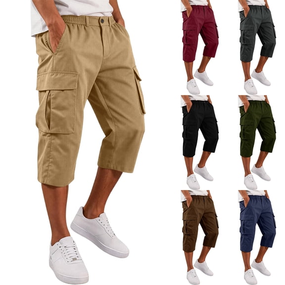 Trgacdwlo Mens Cargo Capri Pants Lightweight Casual 3/4 Pants with Pocket Elastic Waist Summer Men Hiking Pants Green XXL