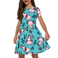 thumbnail image 4 of Uourmeti Axolot Cute Short Sleeve Dresses for Girls Casual Loose Ruffle Swing Sundress with Pockets Lightweight Soft Crewneck Knee-Length Dress 2-14Y, 4 of 5