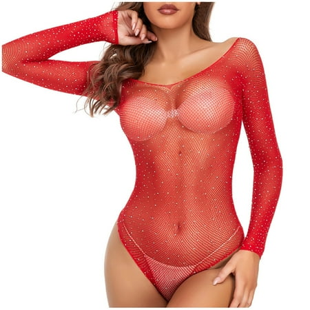 

Women Long Sleeve Solid Color Seamless Lingerie Hot Drilling Star Underwear