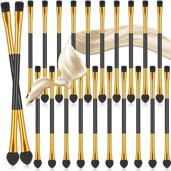 Lsupdaol 24 Pcs Dual End Eyeshadow Smudge Brush 2 in 1 Eyeshadow Brush Sponge Blending Concealer Soft Applicators Double Sided Makeup Cosmetic Tool for Women Lady, Black