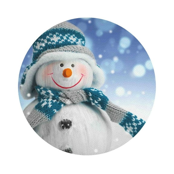 Fuzoiu Christmas Snowman In The Snow Print Leather Coasters Set,Drink Coasters Set of 6,for Tabletop Protection, Durable PVC Coasters,Home Décor and Housewarming Gift,Round Shape