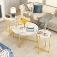 thumbnail image 1 of Stmoze Round Coffee Table Set of 3, Faux Marble Living Room Coffee Tea Table with 2 End Tables, 3 Pieces Metal Base Modern Center Table Set, for Living Room, Office, White, 1 of 7