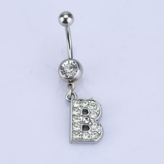 K-KED Letters A-Z Charming Body Piercing Crystal Rhinestone Navel Belly Button Ring-B