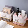 thumbnail image 2 of Juego de 2 cestas de almacenamiento plegables de lino y algodón, pequeñas cajas de almacenamiento impermeables para organizar juguetes, accesorios de maquillaje, lindo gato, rosa y gris, 2 of 5