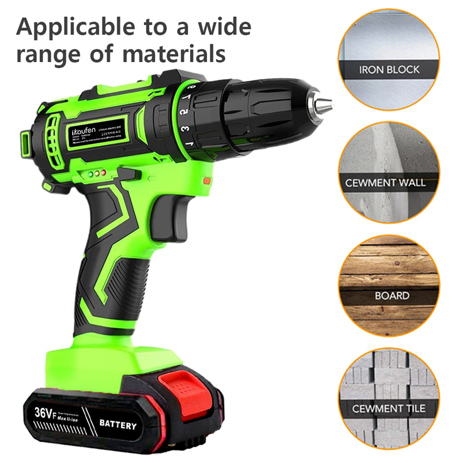 ikaufen Cordless Drill Driver, 21V Electric Drill Screwdriver Kit with 25+1 Torque, 2 Speed with 2 Batteries 1.5Ah, LED Light Cordless Combi for Home and Garden DIY Project
