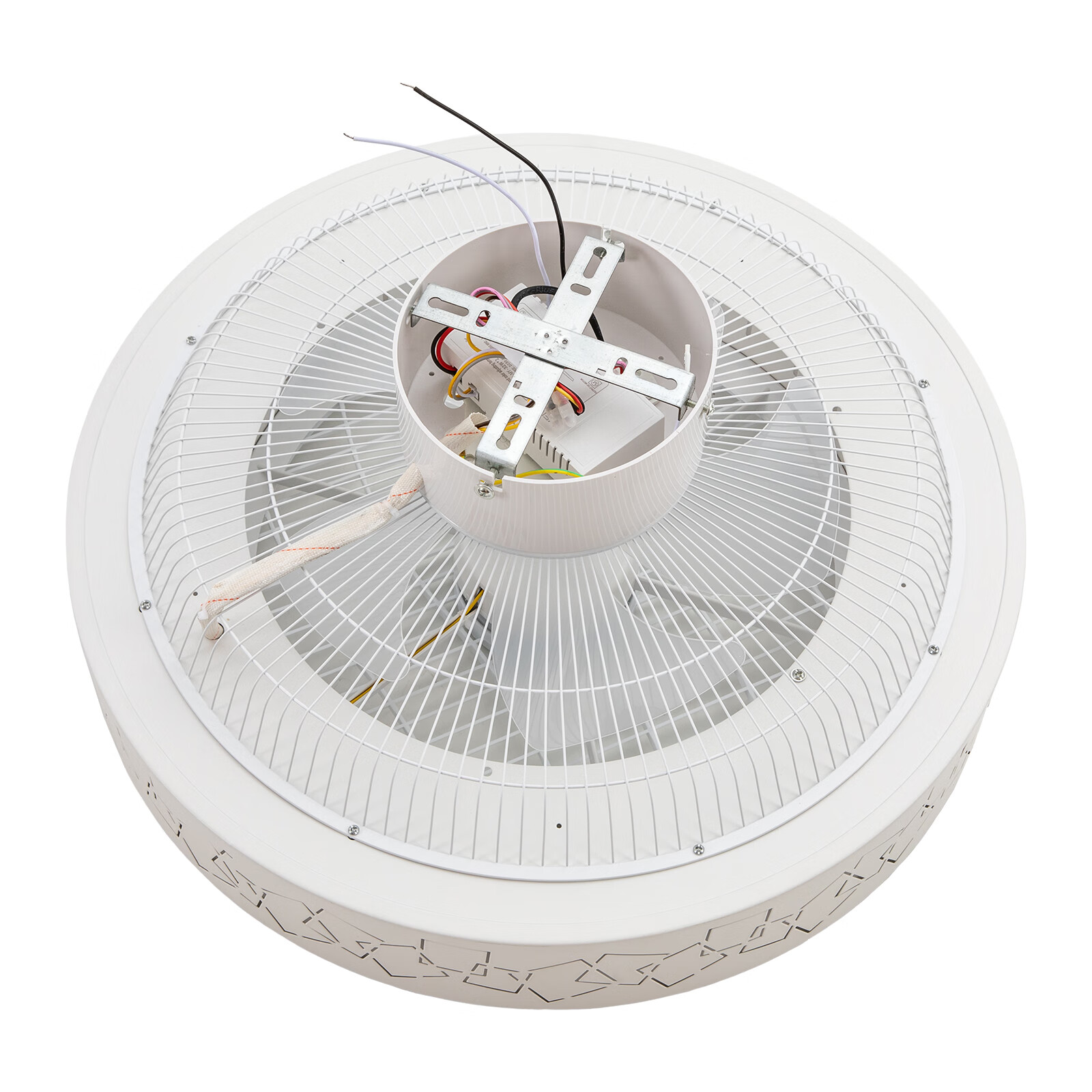 Dimmable LED Ceiling Fan Light Enclosed Round Pendant Fan Lamp w/Invisible Blades 3-Color 6-Speed Ceiling Fan Chandelier 110V