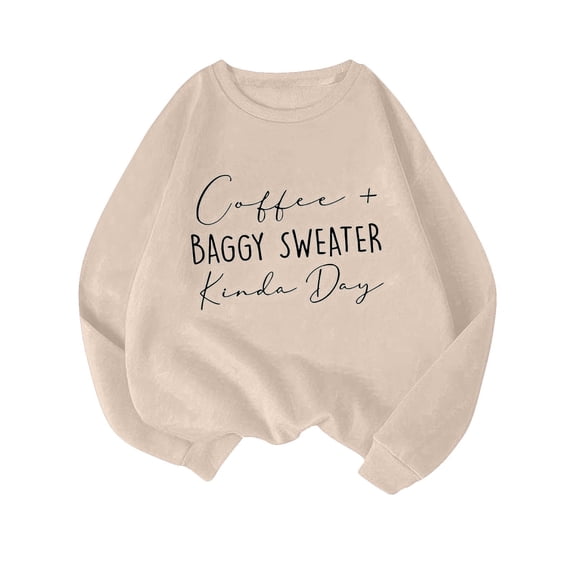 XPMWRP Women's Letter Printed Casual Sweatshirt Fall Winter Warm Loose Crew Neck Long Sleeve Pullover Classic Everyday Clothes Beige XXL