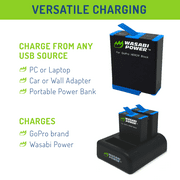 Wasabi Power Battery (2-Pack) and Triple Charger for GoPro HERO12 Black, HERO11 Black, HERO10 Black & HERO9 Black