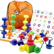 Skoolzy Pattern Peg Board Stacking Toys - Montessori Toys for Toddlers, Preschool Kids | 30 Lacing Pegs for Learning Games, Dice Colors Sorting Counting